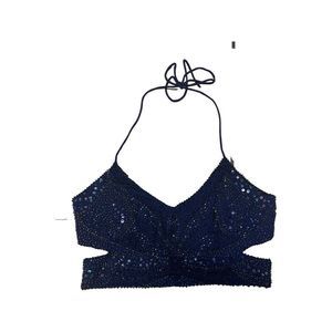 Forever 21 Sequin Woven Butterfly Crop Top Indigo black NWT SZ S